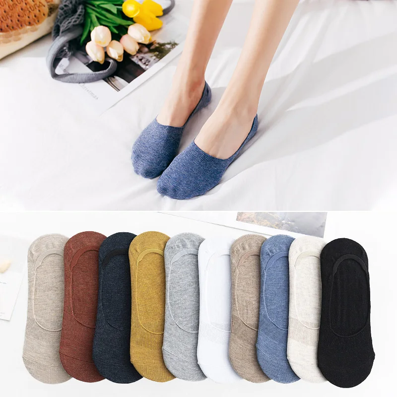 

10 pieces = 5 pairs Women's Cotton Invisible No show Socks non-slip Silicone Sock Spring Summer Solid Color felmen Slipper Socks