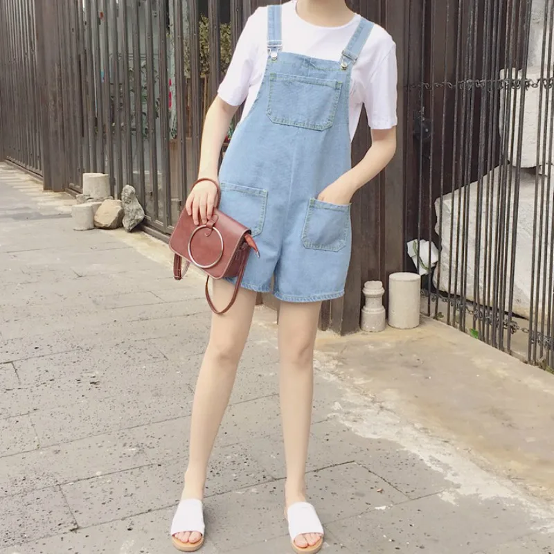 

Rompers Women Loose Lovely Female Summer Trendy High Waist Students Denim All-match Simple Solid Streetwear Womens Trousers Chic