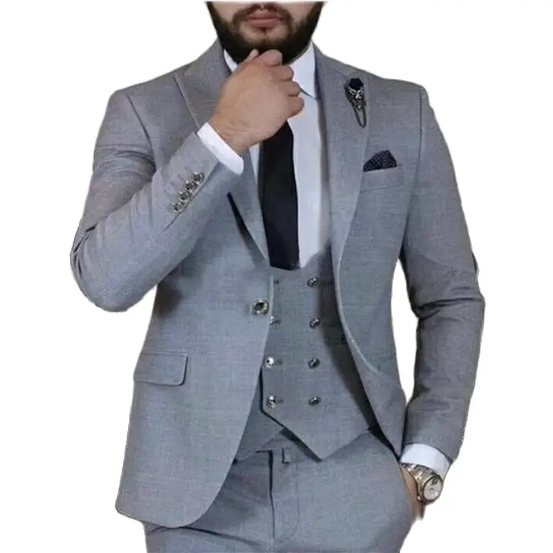 

Customize Gray Men's Evening Dress Toast Business Suits Coat Waistcoat Trousers Sets Groom Tuxedos(Jacket+Pants+Vest+Tie) W:123