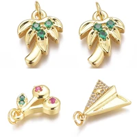 24k gold plated brass zircon coconut tree pendants cherry charms for necklace bracelet earring dangles diy jewelry making