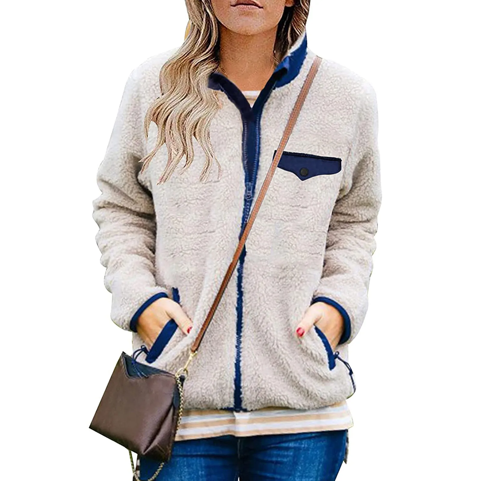 

Женское зимнее пальто большого размера, модная повседневная однотонная одежда с длинным рукавом, женское флисовое теплое пальто на молнии, ...