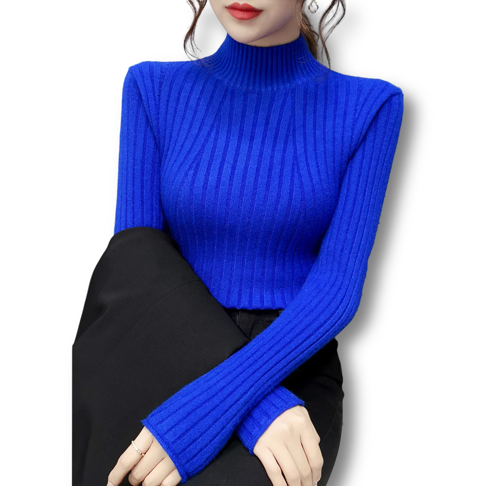 

Turtleneck Knitted Solid Women Sweater And Pullovers Long-Sleeved Elastic Lady Elegant Pulls Outwear Tops