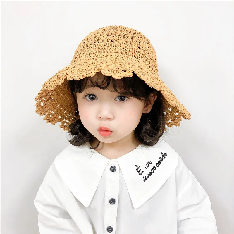 

Simple Children's Foldable Wide Brim Floppy Disk Girl Straw Hat Sun Hat Beach Female Summer Hat UV Travel Hat