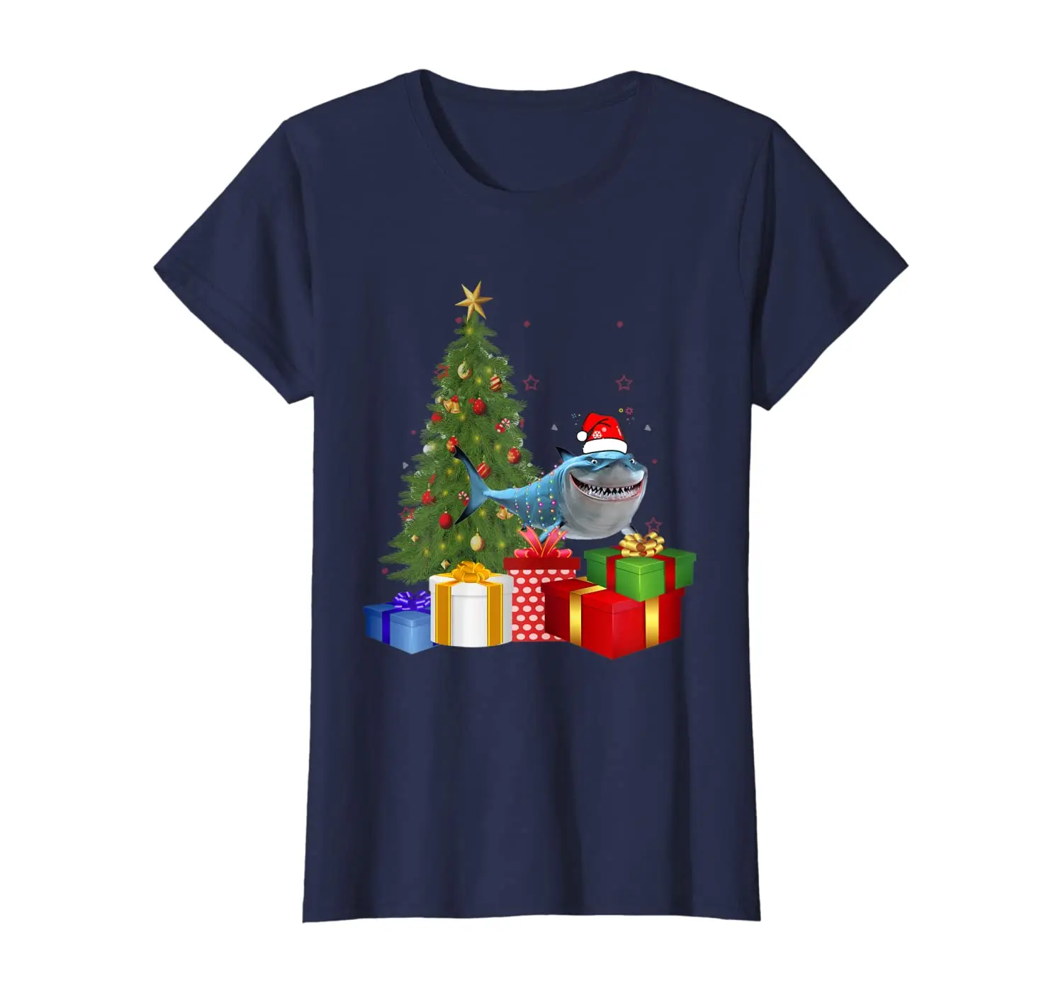 

Santa Shark Christmas Tree With Light Funny Xmas T-Shirt New ASummer Cool Women Tee 2020 Breathable Cotton Short Sleeve T Shirt