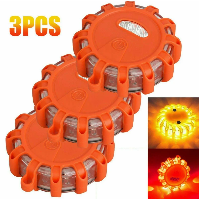 

IP44 LED Road Flare LED Safety Flare Flashlight Magnet Flashing Warning Red Lights 3pcs/Set In Bag Car Roadside Emergency Flares