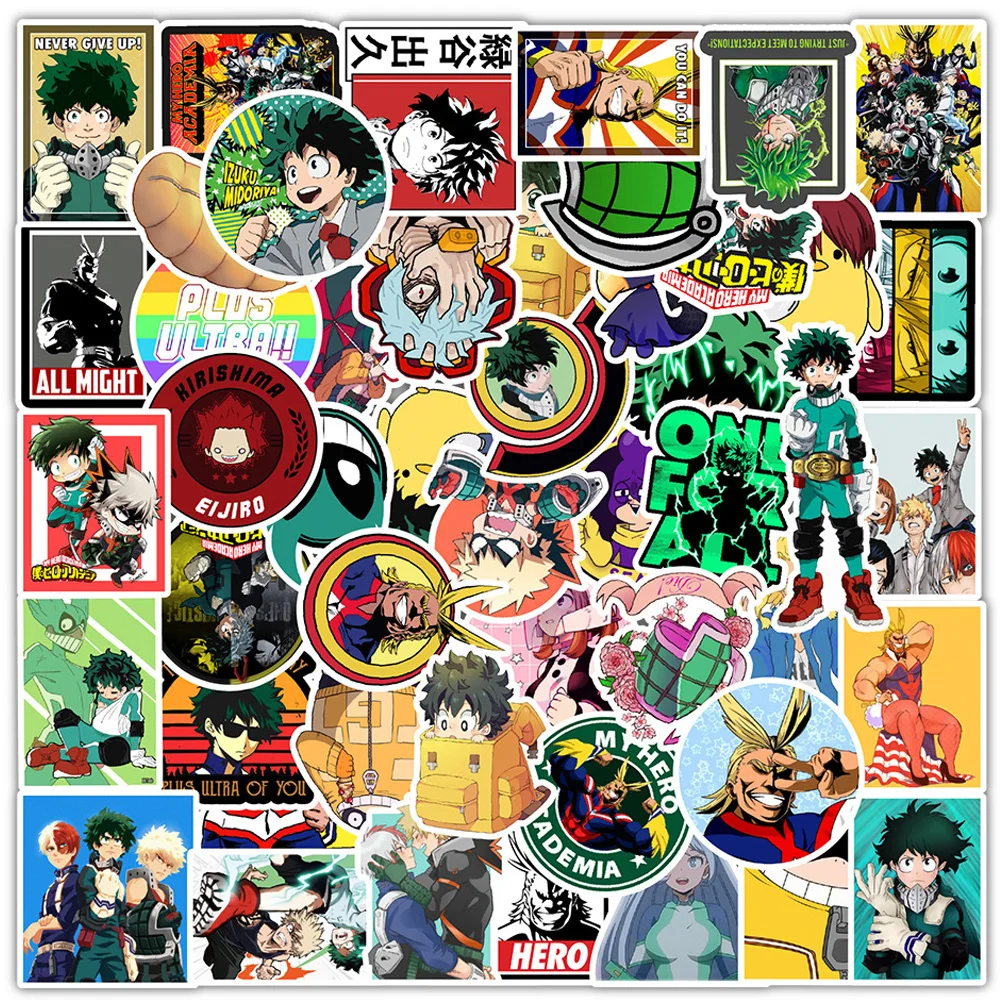 103050100pcs cartoon my hero academia anime stickers laptop phone izuku midoriya might boku no hero academia character decals free global shipping