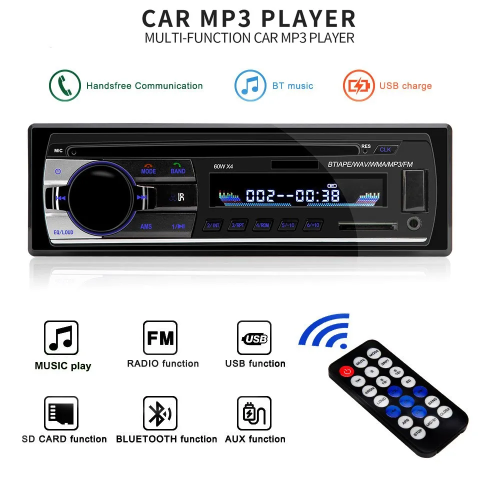 Автомагнитола с Bluetooth для автомобиля 12 В 1 din стерео MP3-плеер FM-радио u-диск TF-карта 3