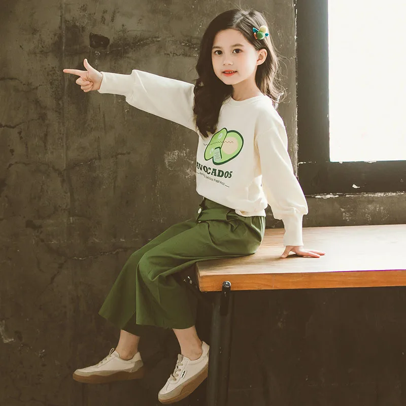 

Child Girls Clothing Set 2020 Spring Teen Girls Sport Suit Letter Hoodie Wid Leg Pants School Kids Tracksuit for Girls Clothes