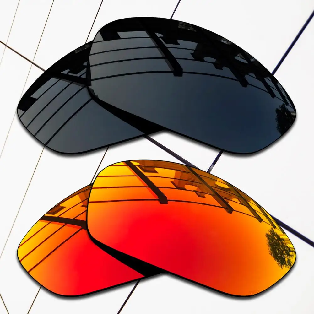 E.O.S 2 Pairs Black & Fire Red Polarized Replacement Lenses for Oakley Monster Dog Sunglasses