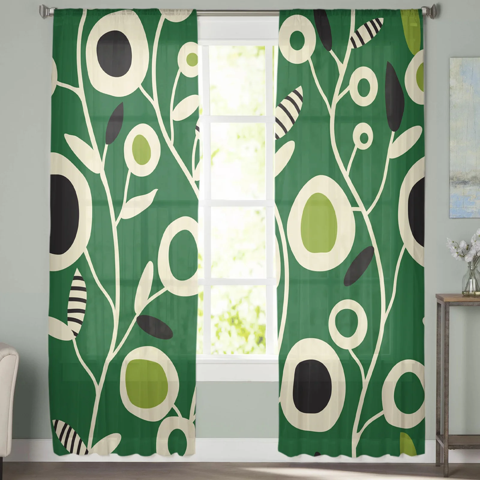 Прозрачные Занавески с геометрическими зелеными листьями кругами цветами для