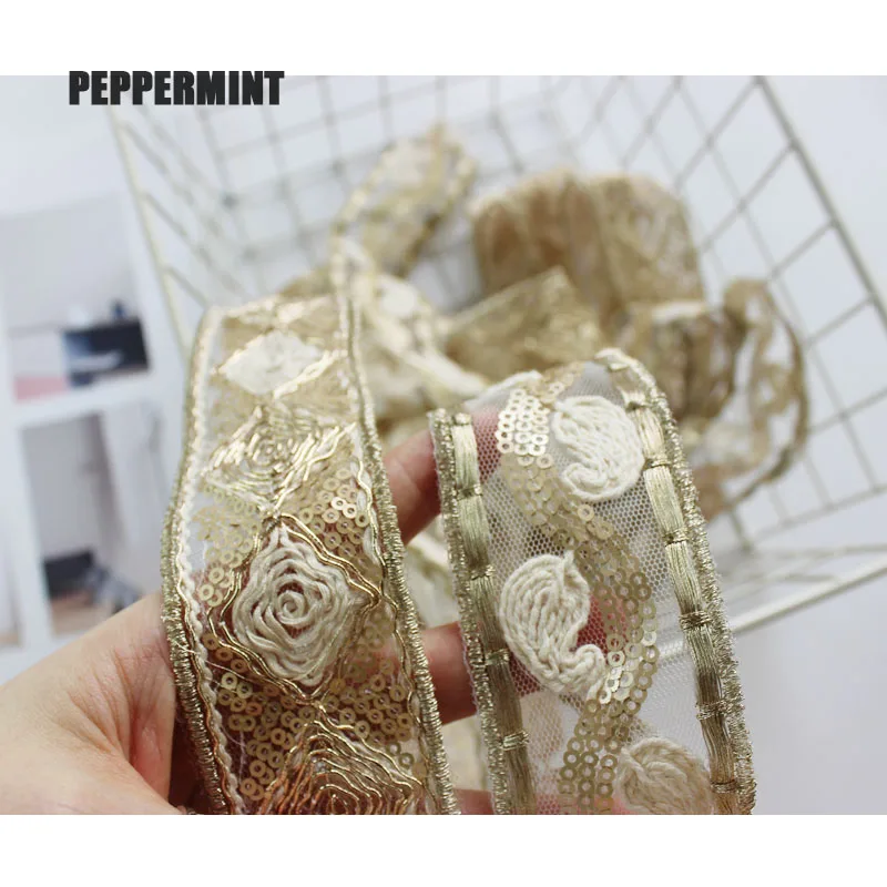 1 ярд 4 см Вышивка пайеток золотая тесьма лента Этническая для одежды сумка декор