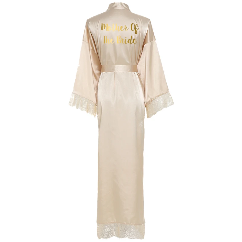 Champagne mother b YUXINBRIDAL Шелковый атласный кружевной халат белый невесты халат подружки невесты халаты Свадебный длинный халат - Цвет: Champagne mother b