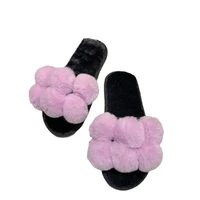 cute winter plush slipper indoor home warm shoe women house slippers with pompom balls fur shoes zapatos de mujer