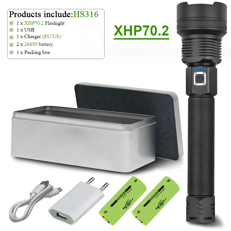 IHS316D-BOX Самый мощный светодиодный светильник-вспышка, новинка, CREE xhp90, Перезаряжаемый usb фонарь, xhp50, xhp70, ручная лампа с зумом, 26650, 18650, батарея, светильник-вспышка - Испускаемый цвет: IHS316D-BOX