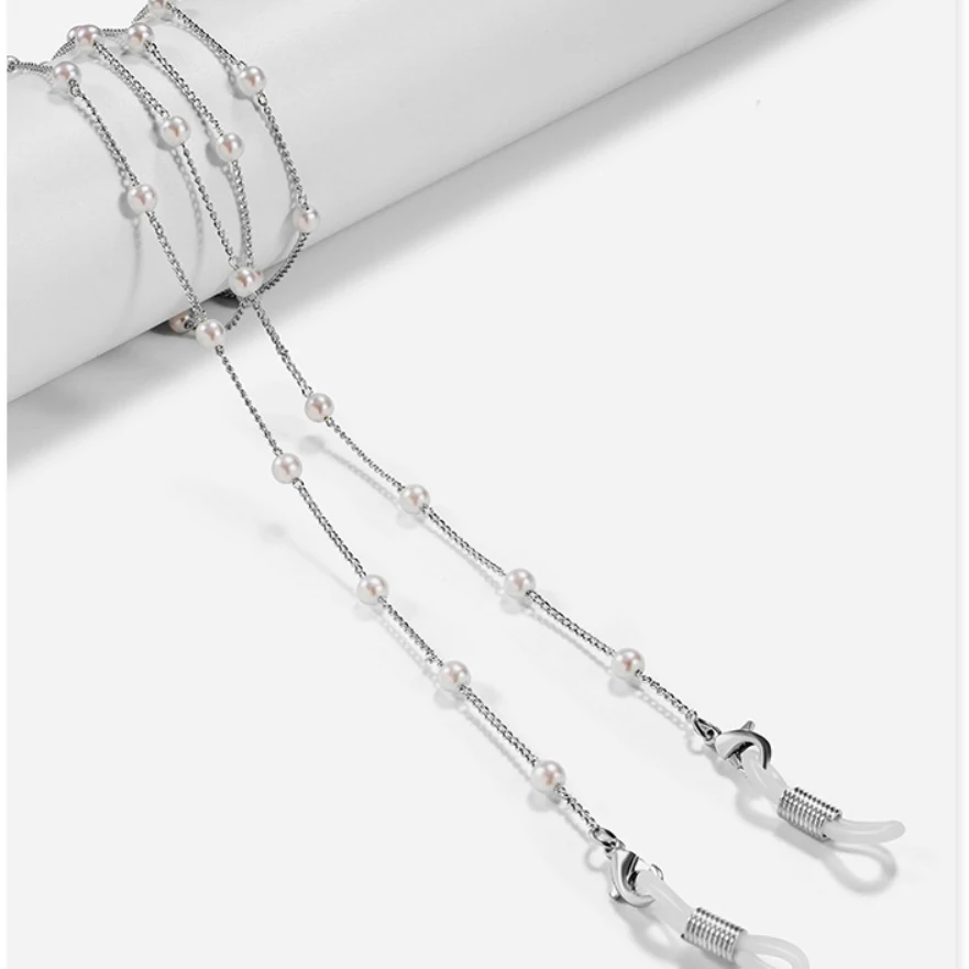 

Eyeglasses Chain White Plastic Bead Pearl Charm Plated Metal Chain Silicone Loops Sunglasses Accessory Mask Hanging Rope