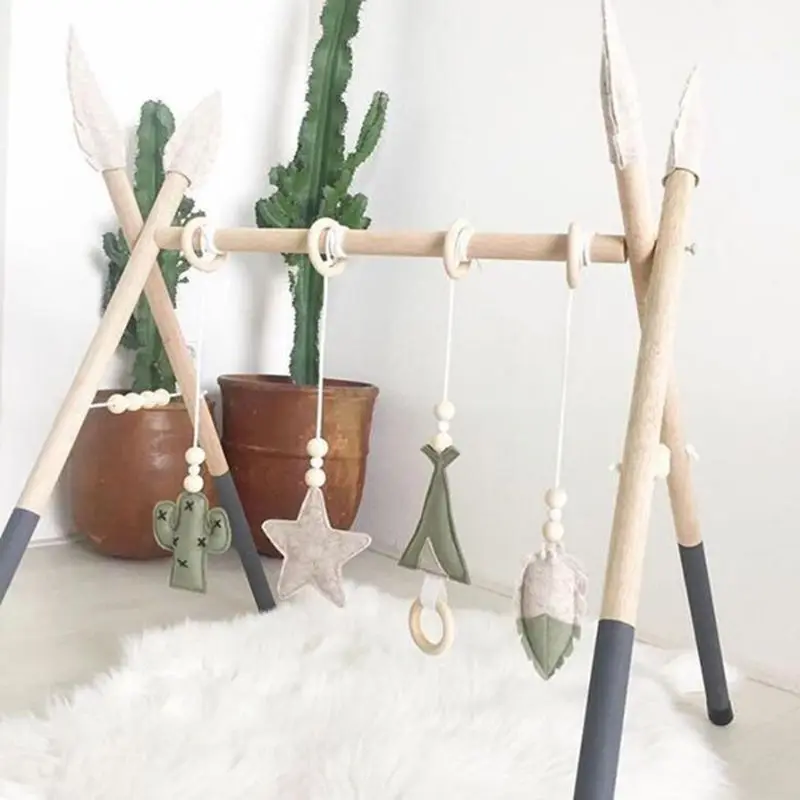 

4Pcs/Set Baby Nordic Gym Frame Hanging Pendants Wooden Ring Teether Molar Nursing Toys Infant Room Decoration Gifts