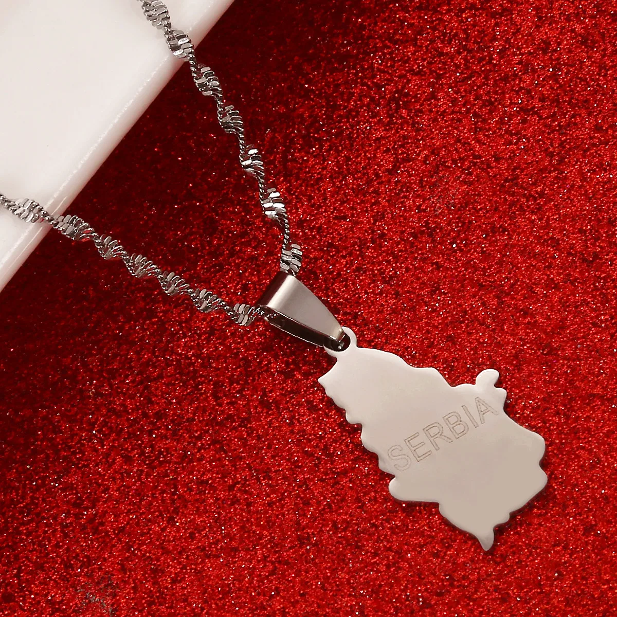 Серебряный цвет из нержавеющей стали сербийский кулон с изображением карты