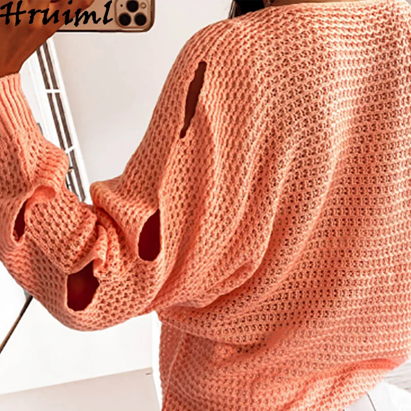 

Woman Sweaters Fashion Long Sleeve O Neck Hollow Pullovers Knitted Sweater Mujer Casual Loose Solid Fall 2020 Women Clothing