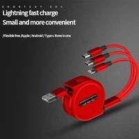 3 in1 automatically shrink the charging cable for iphone12 xiaomi samsung type c one dragging three data cable phone accessories