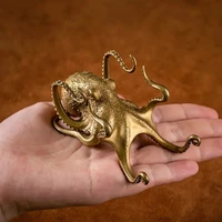 brass octopus home decoration antique copper animal figurines miniatures desk ornament mobile phone holder table tea pets craft