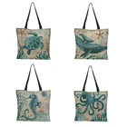 Сумка-тоут на заказ, сумка-тоут с рисунком осьминог, для путешествий, сумка через плечо из эко-льна, сумки для шоппинга для женщин с принтом 43*43 см