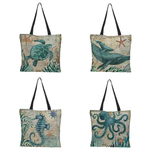 Сумка-тоут на заказ, сумка-тоут с рисунком осьминог, для путешествий, сумка через плечо из эко-льна, сумки для шоппинга для женщин с принтом 43*43 см