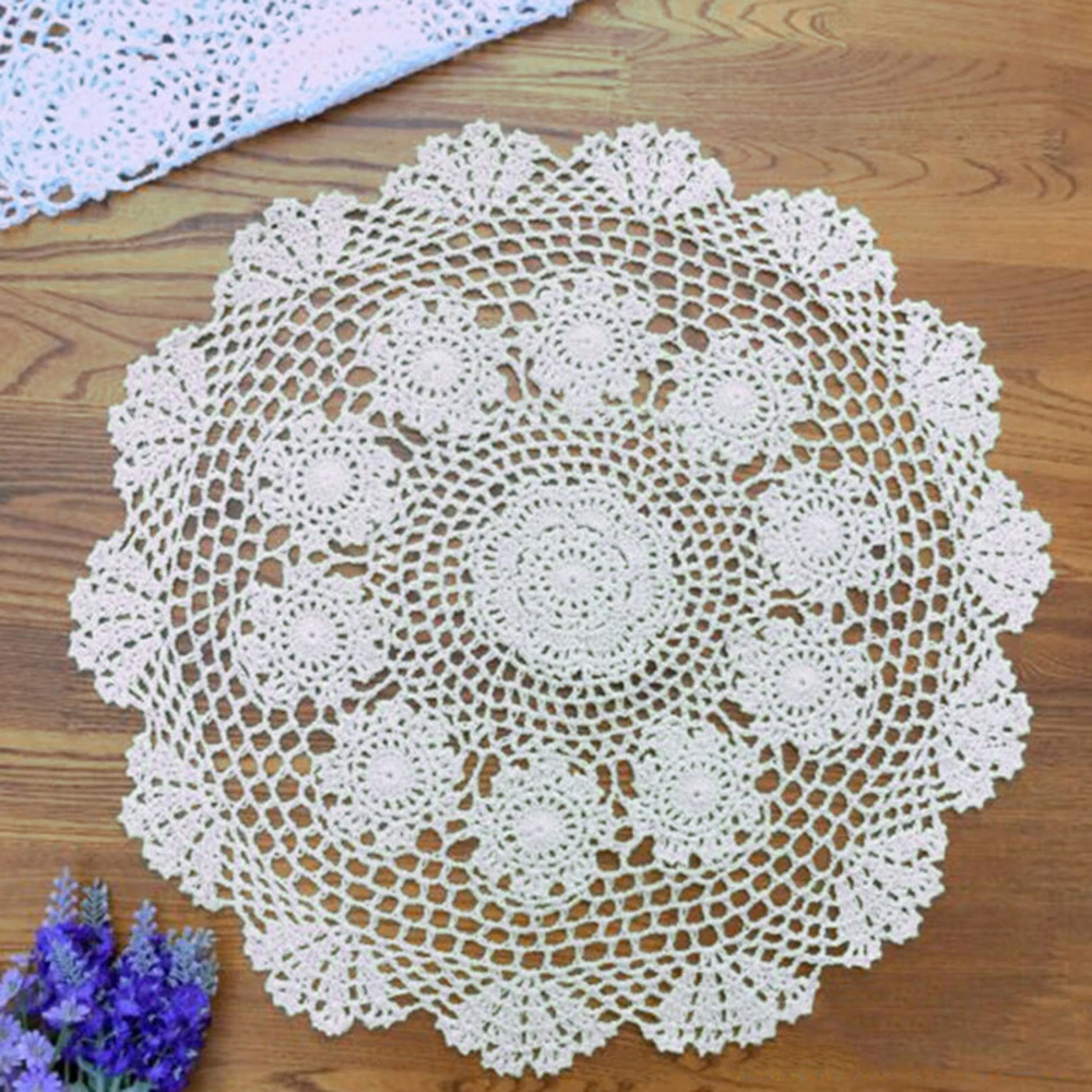 

1 Pcs Decorative Scarf Tablecloth Small Round Lace Tablecloth Retro Crochet Cotton Lace Flower Tablecloth 50cm Round Table Mat