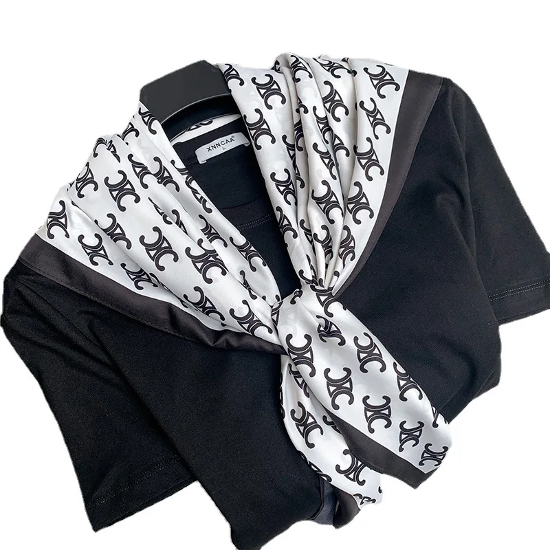 Шелковый шарф атласная бандана женская летняя квадратная маленькая сумочка