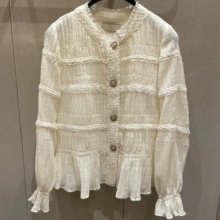 Блузка женская с воротником на пуговицах Свободный кардиган длинным рукавом