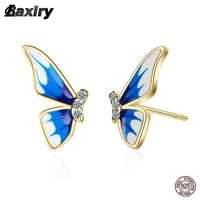 new fine stud butterfly earrings 925 sterling silver gold huggie earring for women 2021 luxury original enamel jewelry designer