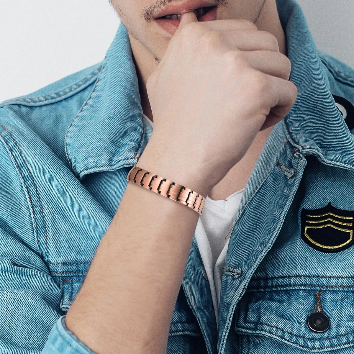 

99.9% Pure Copper Vintage Link Chain Bracelet Multi Color Magnetic Pain Relief Bracelet for Men