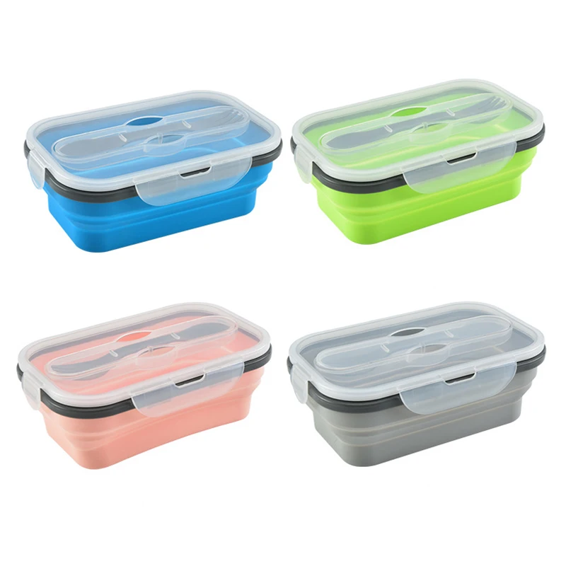 900ml Portable Healthy Material Lunch Box Foldable Silicone Bento Boxes Microwave Dinnerware Food Storage Container Foodbox