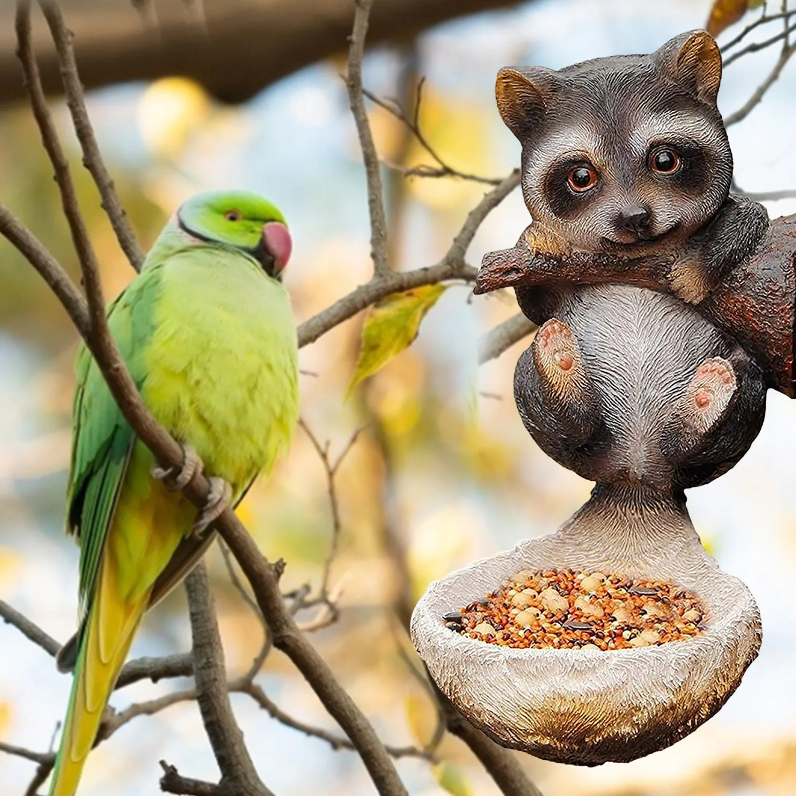 

Кормушка для птиц енот, садовая полимерная скульптура, Подвесная подставка для кормления и подачи птиц, поделки из смолы, украшения