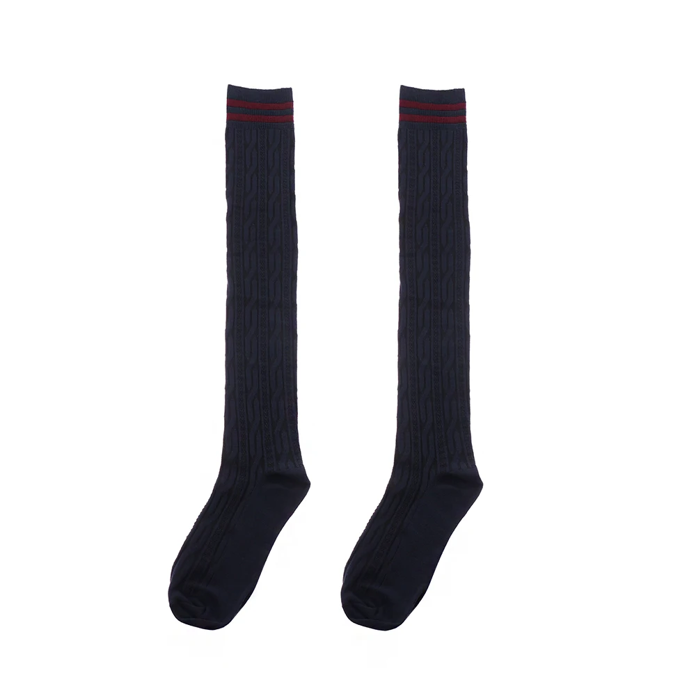 navy blue Новинка; Модные Полосатые чулки ярких цветов до бедра; женские кружевные пикантные хлопковые чулки; сезон осень-весна; Гольфы выше колена - Цвет: navy blue