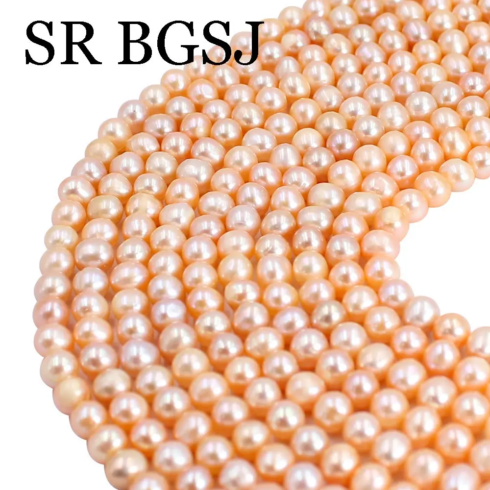 

Free Shipping 5-6mm Wholesale Round Pink Natural Freshwater Pearl Loose DIY Beads Strand 14"