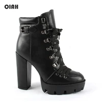 spring autumn ankle boots women platform boots rubber sole lace up black leather pu high heels shoes woman comfortable size 43