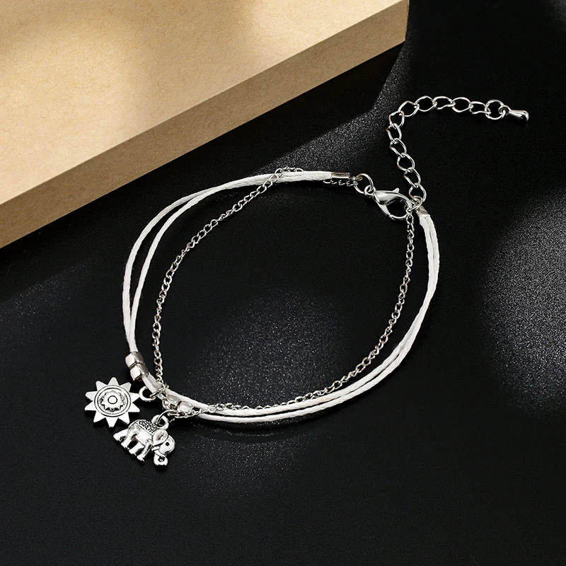 Браслет-анклет многослойный Женский Пляжная подвеска в стиле ретро со слоном