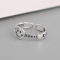 genuine 925 sterling silver smiley ring opening simple personality love knitting ring for women elegant party accessories