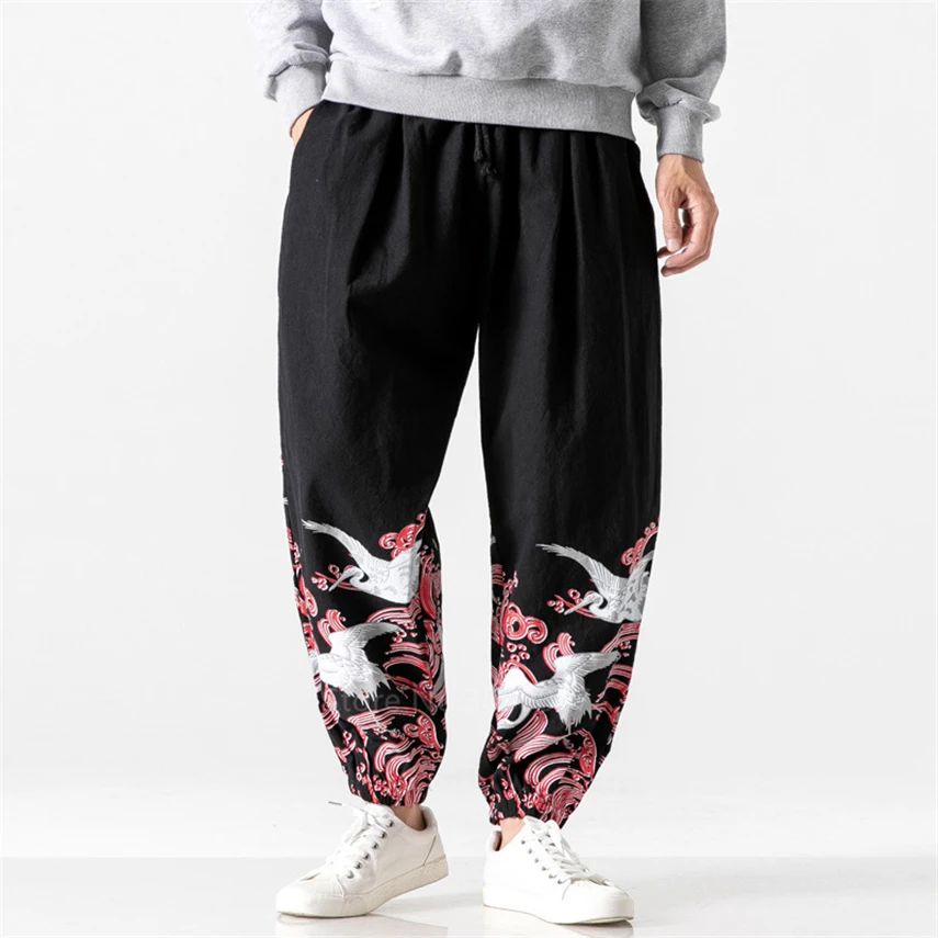 Японский стиль журавль брюки мужской костюм самурая размера плюс длинные