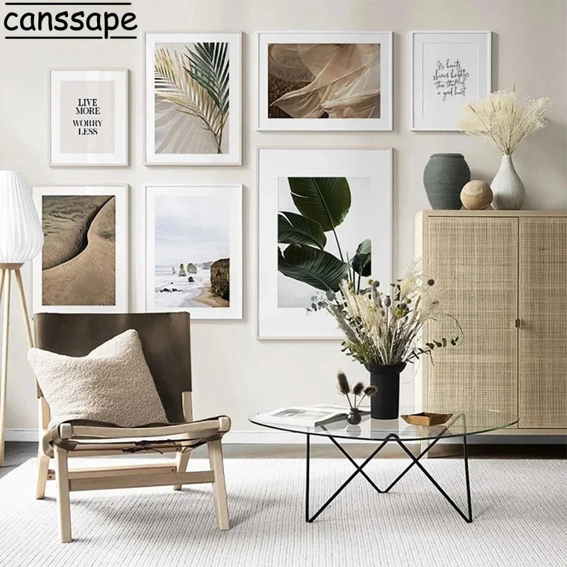 

Modern Scenery Wall Art Print Plant Leaf Canvas Painting Beach Art Poster Minimalist Nordic Wall Pictures Living Room Home Decor