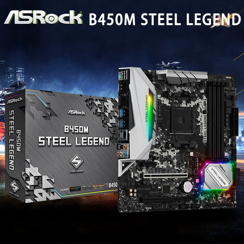 ASROCK B450M сталь Легенда микро atx корпус AMD B450 DDR4 3466 +(OC) МГц M.2 USB3.1 Новый Max 64G двойной