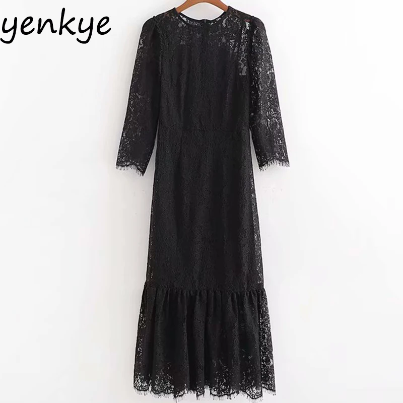 Женское винтажное черное сексуальное кружевное платье из 2 предметов