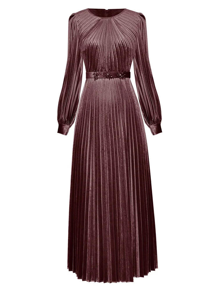 

Luxury New 2021 Women Lantern Long Sleeve Velvet Fashion Pleated Dress 2 Color Ydy