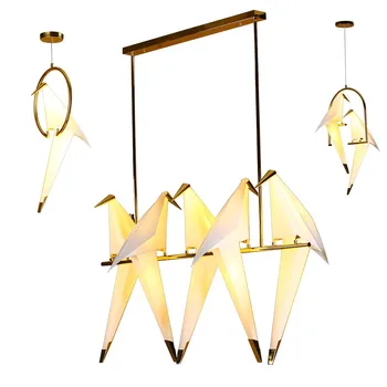 Modern Paper Crane Iron Chandelier Bird Design Creative Gold LED Lamp for Loft Bedroom Study Foyer Dining Room Children's Room