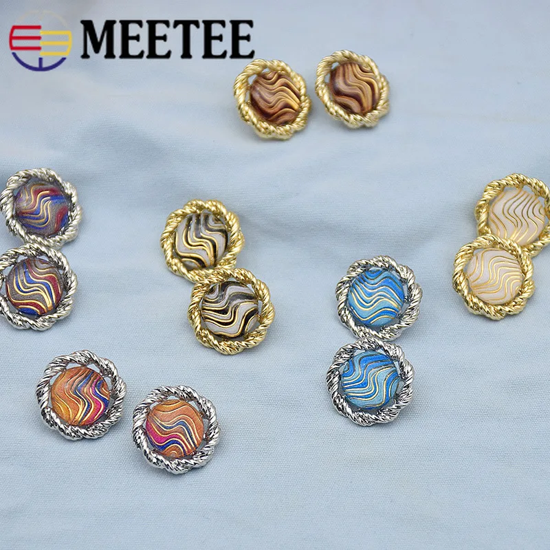 

Meetee 20/50pcs 15mm Fashion Round Resin Decoration Buttons Alloy Shank Button DIY Apparel Sewing Scrapbooking Accessories CN090