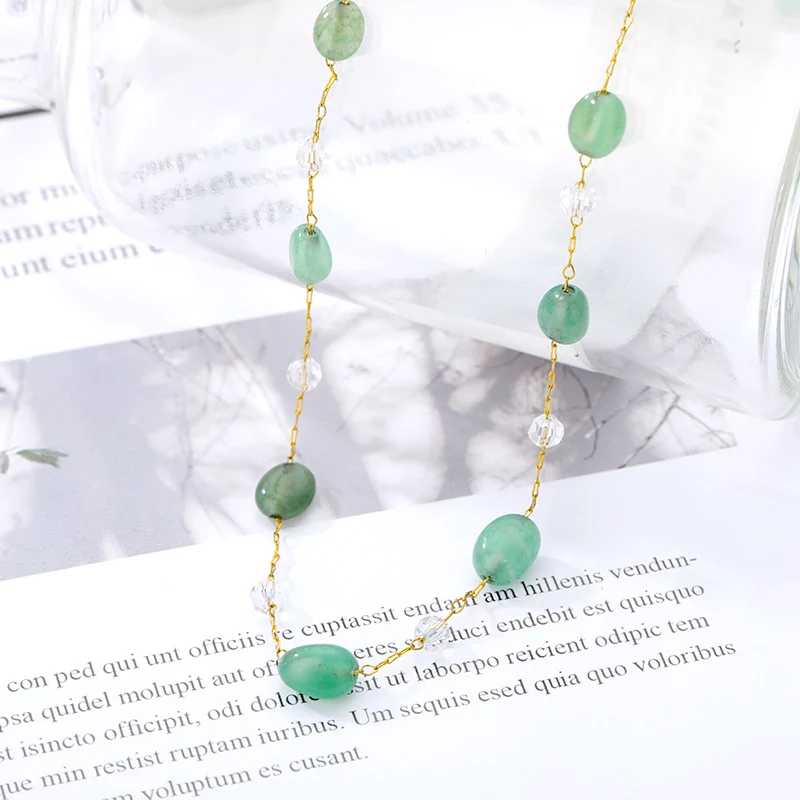 Irregular Clear Stone Necklace For Girl Stainless Steel Link Chain Green Color Transparent Pendant 2020 Wedding Gifts | Украшения и
