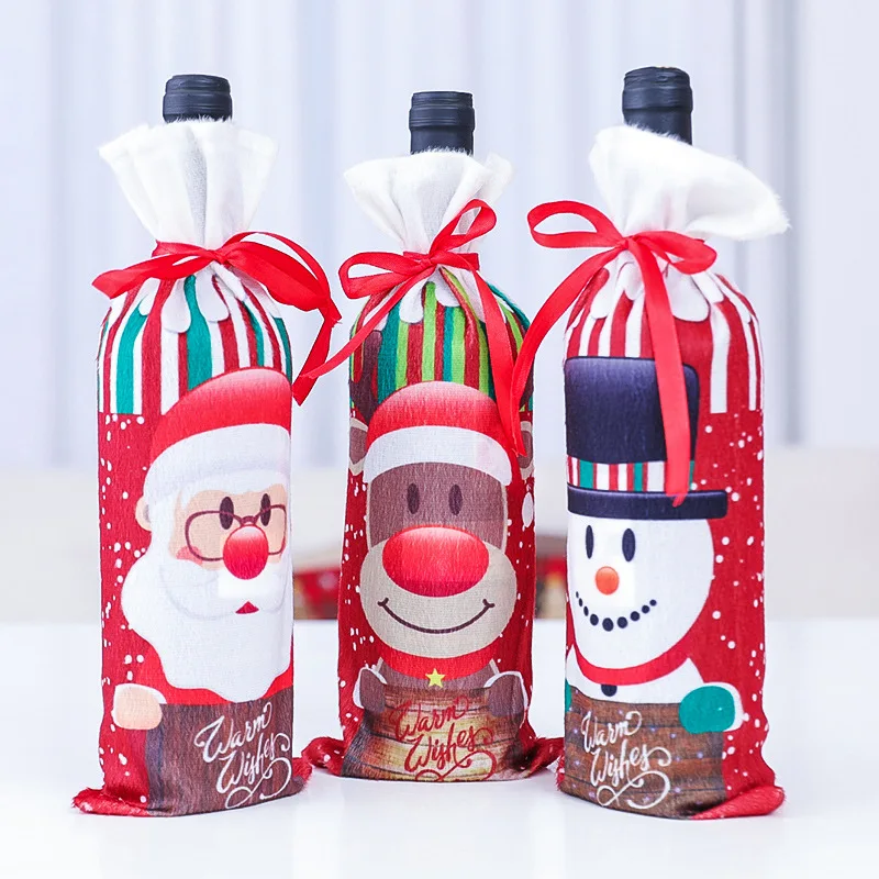 2020 New Wine Champagne Bottle Cover Cloth Cartoon Snowman Old Man Home Party Drawstring Pouch Christmas Decor | Дом и сад