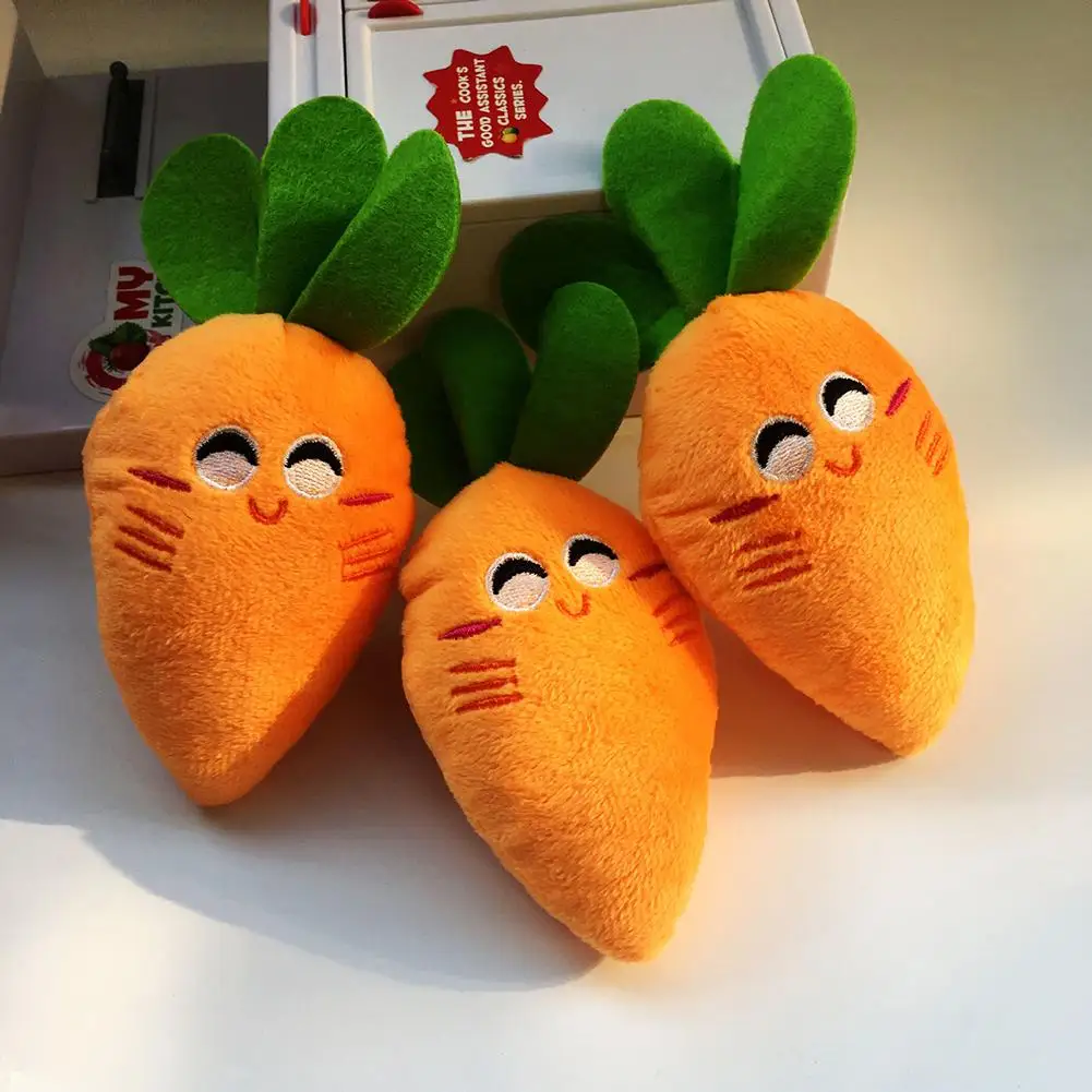 Овощной морковь Форма собака Кот плюшевые жевательные фрукты кусачки пищалка
