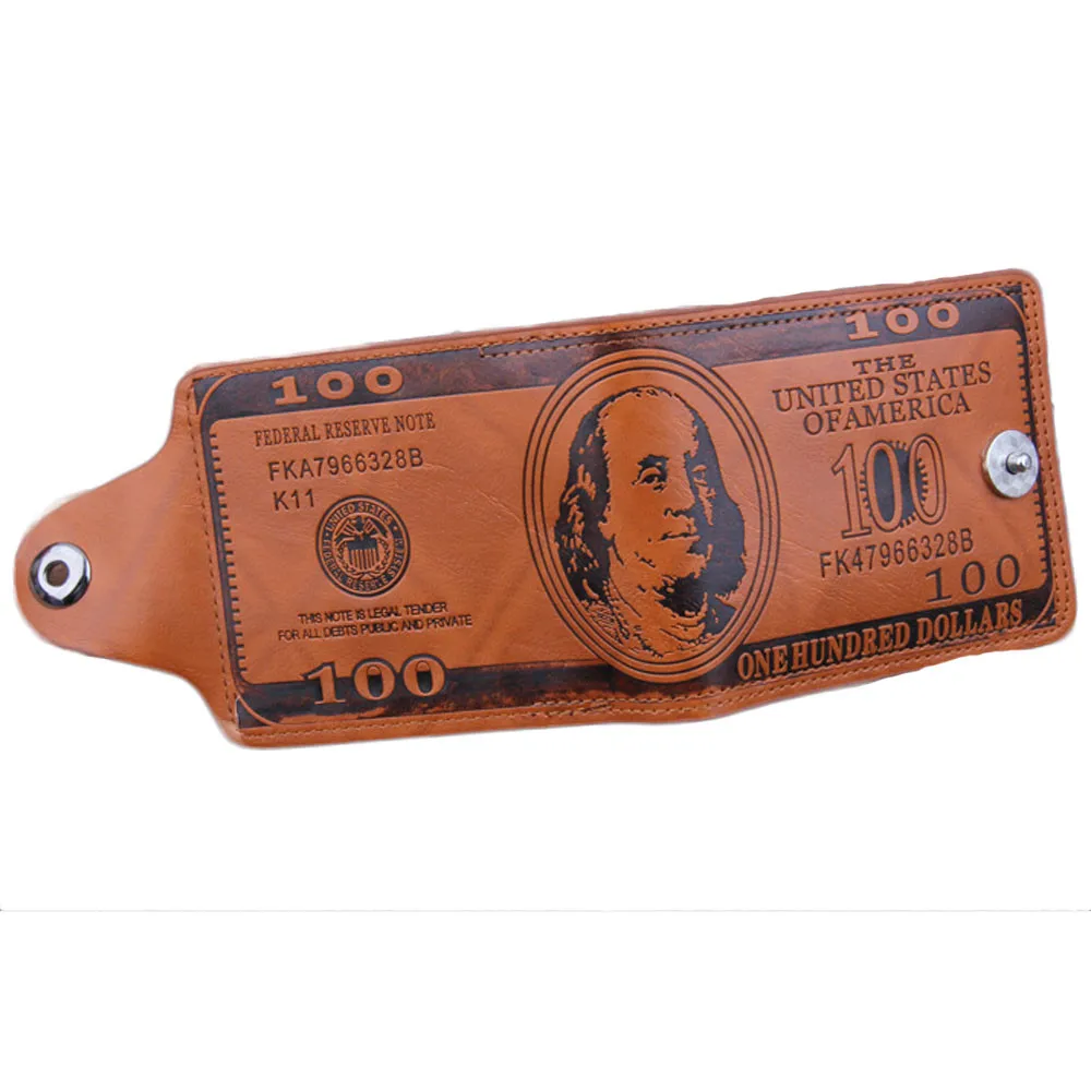 Мужской кошелек с купюрами долларов США коричневый кожаный двойной для