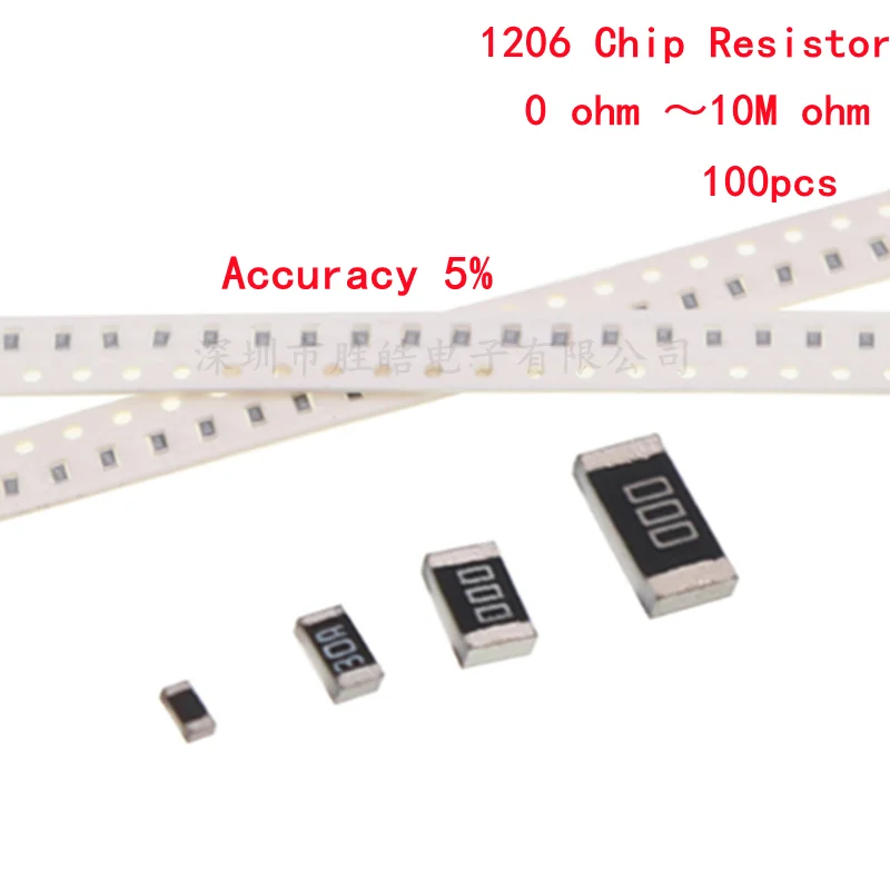 

100Pcs 1206 SMD Accuracy 5% resistor 0R ~ 10M 1/2W 0 1 10 100 150 220 330 ohm 1K 2.2K 10K 100K 0R 1R 10R 100R 150R 220R 330R